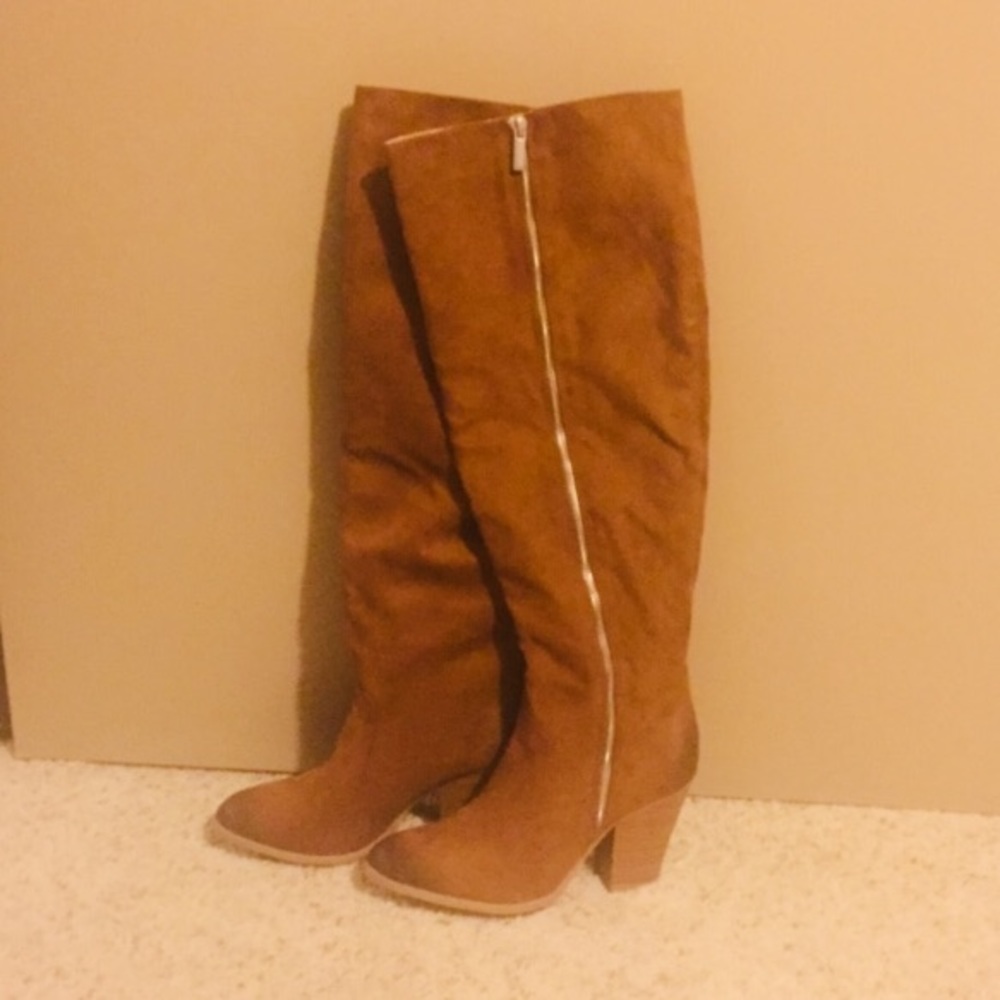 Brown Weathered Suede Over the Knee Boots